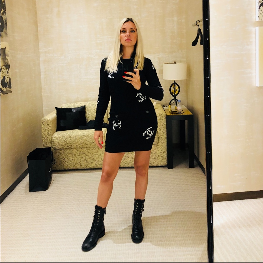 CHANEL runway double C quilted dress